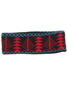 Vintage 90s Trees Nature Knit 100% Wool Black Blue Red Ski Band Hat  Maine